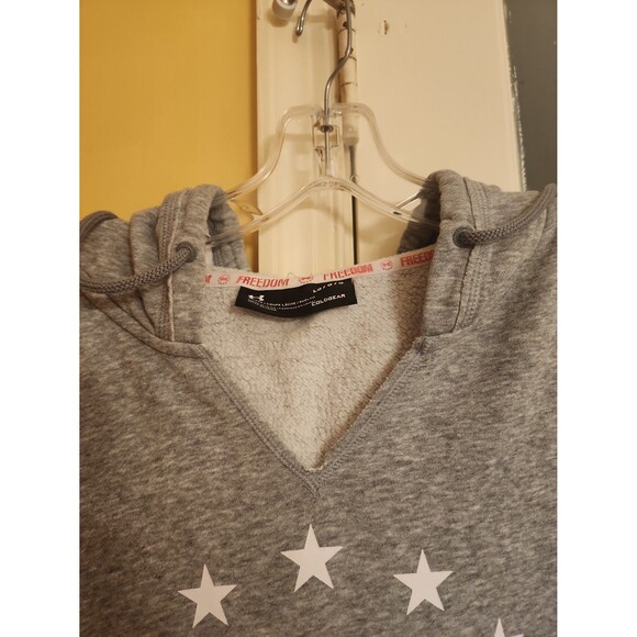 Under Armour Women's Coldgear Loose Fit Gray Pullover Hoodie w/ Flag Size L - Picture 6 of 7
